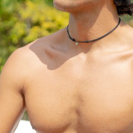 Evil Eye Cord Choker Necklace for Men or Women Unisex Adult - Protection Nazar Kabbalah Ojo Turco Good Luck Red or Black String (one size, Choker, Black)