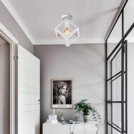 iDEGU Retro Ceiling Light in Geometric Design, Modern Ceiling Light with Cube Lampshade, Vintage Lamp, E27 Ceiling Light for Bedroom, Living Room, Hallway, Kitchen, Cafe, Restaurant, 16 cm, Black