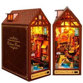 DIY Book Nook Kit, Wooden Book Nook Dollhouse Kit, Diy Miniature House Kit, 3D Miniature kit Decorative Bookcase, Bookshelf Decor (Leisurely Years)