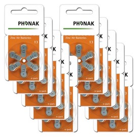 Phonak Mercury Free Size 13 Zinc Air Hearing Aid Batteries (60 Batteries)