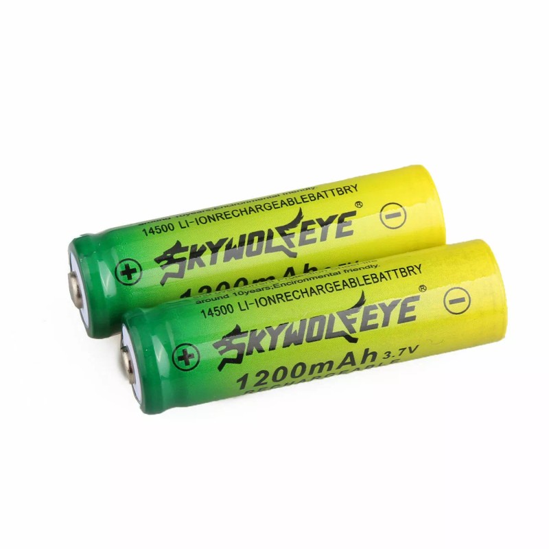 Skywolfeye 2pc SkyWolfEye 14500 Battery 3.7V 1200mAh Rechargeable Batteries Cell