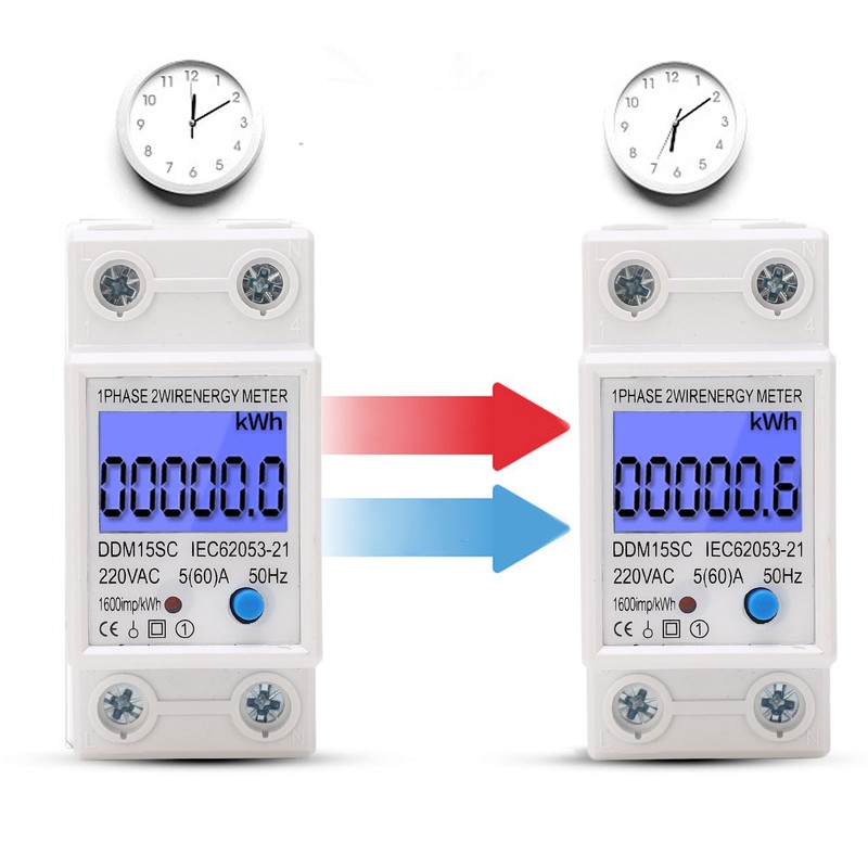 LCD Digital Energy Meter Single Phase 2P Electricity Usage Monitor