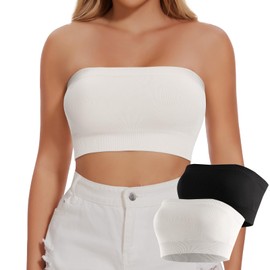 Joyshaper Women's Seamless Bandeau Bra, Strapless Without Underwire, Bra Tube Top, Push Up, Off Shoulder Crop Top, Black+white