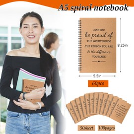 Colarr 60 Pcs A5 Inspirational Spiral Notebook Bulk Appreciation Gift 6x8 Inch Motivational Notepad 100 Page/50sheet Lined College Ruled Journal for Employee Coworker Teacher Nurse (Brown)