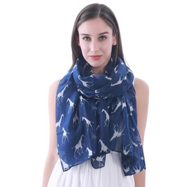 Lina & Lily Giraffe Animal Print Women's Scarf Oversized (Blue with White)(Size: One Size)