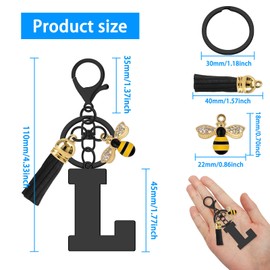 Letter Keyring A-Z Alphabet Initial Keychains with Cute Bee Tassel Pendants Initial Letter Keychain for Women Stainless Steel Letter Initials Charms for Purse Handbags Car Key Backpack Keyring(L)