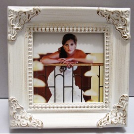 White Leaf 2.5"X 2.5" Mini Frame with Corner Accents