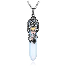 JSDDE Vintage Flower Wrapped Synthetic Opalite Reiki Healing Crystal Pendant Necklace
