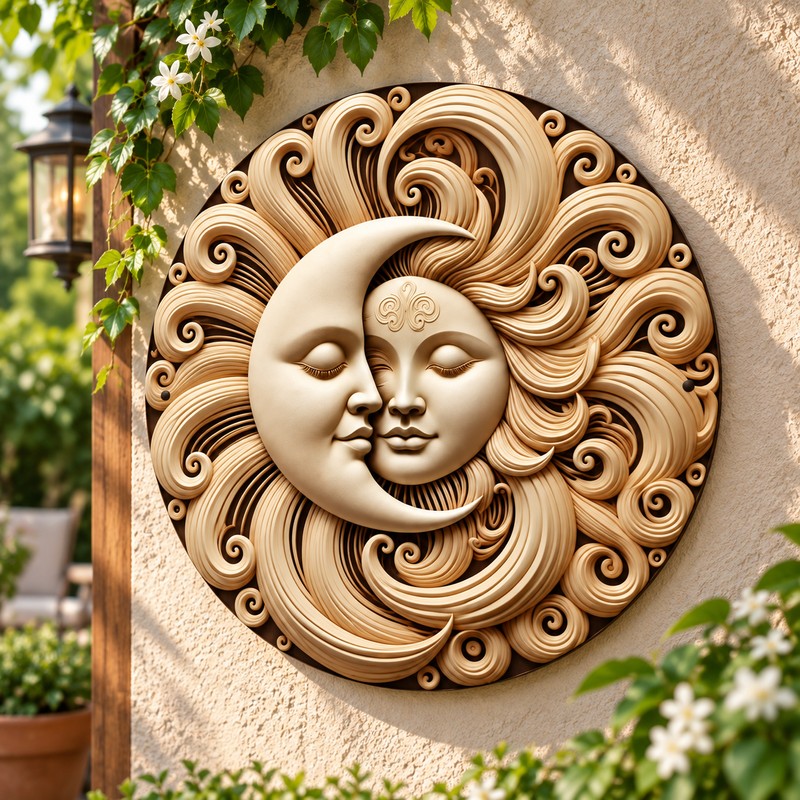 Round Sun and Moon Wall Sign – Waterproof Aluminum Garden
