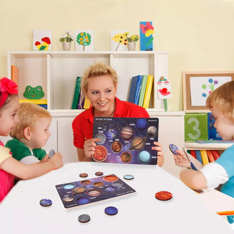 BLAZPATH Wooden Solar System Puzzle for Kids 3-5 Montessori Planet