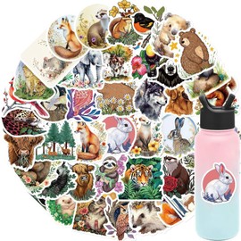 50pcs Realistic Animal Stickers, Waterproof Wildlife Animasl Faces Stickers Colorful Jungle Animals Sticker Bulk Safari Zoo Sticker for Teens Water Bottle Scrapbook Party Supplies (J-Animal)
