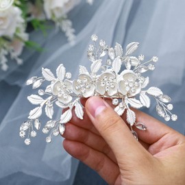 Foyte Flower Bride Hair Clip Sliver Crystal Weeding Headpieces Leaf Hair Accessories Rhinestone Bridal Hair Pieces for Women(Silver)