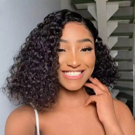 Raw hd Lace bob Wig Cuticle Aligned Hair Vietnamese Burmese Curly 100% Hair Human Hair Weave Bone Straight Water Deep Wave Wigstyle: 13x4 hd lace wig, color: picture style, Stretched Length: 10 inches