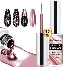 U-Shinein 12ml Metallic Painting Gel Liner Nail Art 3D Mirror Chrome Effect Metal Painted Drawing Build in Thin Brush Soak Off UV/LED Rose Gold Striper Gel for Salon DIY Manicure