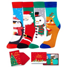 HAPPYPOP Christmas Gifts Stocking Socks for Tweens - Secret Santa Socks Xmas Stocking Stuffers for Big Kids, Christmas Socks with Greeting Card