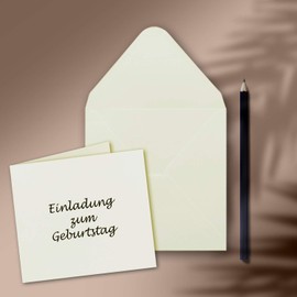 25 x Square Folding Card Set Including Envelopes 14 x 14 cm Blank in Cream - Ideal for DIY & Creating
