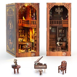 Book Nook Kit for Adults, DIY Miniature Dollhouse Booknook Kit with Led Light, 3D Wooden Bookshelf Puzzle Booknook Insert Decor Crafts for Adults Teen Gifts (GRIMM'S Small Building)