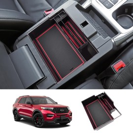 LUWU for Ford Explorer Accessories Center Console Organizer 2020-2024 Ford Explorer XLT/Limited/Active/ST-Line/ST/Platinum Armrest Organizer Insert Tray Ford Explorer Armrest Console Organizer (Red)