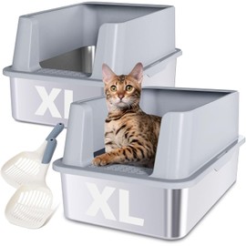 Nyutu XXL Stainless Steel Litter Box with Lid, Jumbo 28"x20"x14" Metal Litter Box with High Sides, Cat Litterbox Extra Large for Big Kitty, Multiple Cats, Never Absorbs Odors, Non-Stick