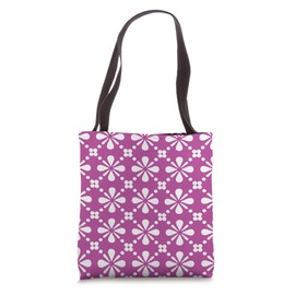 Retro 70s White Purple Hibiscus Flower Tote Bag