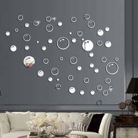 AQRICHFOX Acrylic Mirror Bubble Circle Wall Sticker Decals DIY Modern Art Mural for Living Room Bedroom Home Decor Wall Decoration Silver