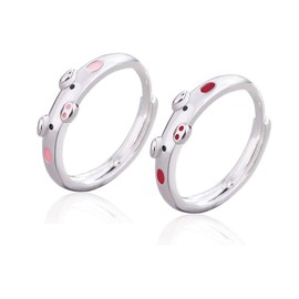 2 Pcs Creative Cute Pink Red Pig Cow Rings Popular Lucky Piggy Calf Animal Couple Adjustable Open Ring for Women Jewelry-pink red pig