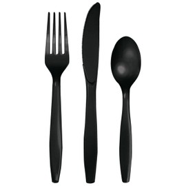 Trendware Black Plastic Assorted Cutlery, Serves 24