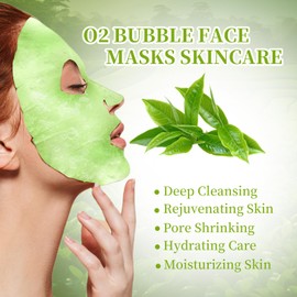 GUOYAOLIFU 10 Pack Green Tea O2 Bubble Face Sheets Masks, Green Tea Foaming Face Mask, Bubble Facial Mask, Deeping Purifying Facial Mask for Women, Moisturizing Spa Face Masks Skincare