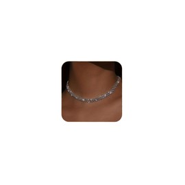 Rhinestone Choker Necklace for Women Silver Diamond Choker Necklaces for Women Sparkly Crystal Rhinestone Necklace for Women Silver Chokers for Women Party Prom Wedding Jewelry Accessories-silver