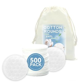 Rondas de algodón prémium para la cara (500 unidades) | Almohadillas removedoras de maquillaje, 100% algodón puro, sin productos químicos, para pieles