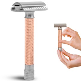 Parker THE VARIANT CLOSED COMB - ADJUSTABLE Double Edge Safety Razor, Customize your Shave with a Turn of the Dial from Mild to Aggressive - 5 Blades Included (ROSE GOLD)