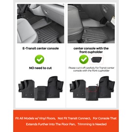 Papimats for Ford Transit Front Row Floor Mats 2024 2023 2022 | All Models w/Vinyl | All-Weather Floor Liner | Automotive Car Rubber Carpet Mat Interior Accessories for Transit 150 250 350 | 1 Pcs