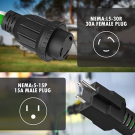 RVVIN 15 Amp to 30 Amp 110 Volt RV Adapter Cord, 12 Inch NEMA 5-15P Male to L5-30R Female RV Power Cord, Safety Electrical Converter with Locking Connector, ETL Listed