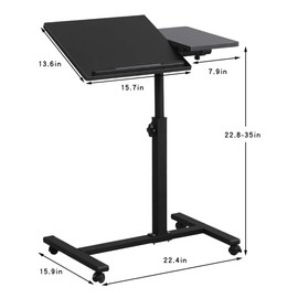 LINGMI Overbed Bedside Desk Mobile Rolling Laptop Stand Tilting Overbed Table with Wheels Height Adjustable Tray Table for Laptop Bed Sofa Side Table