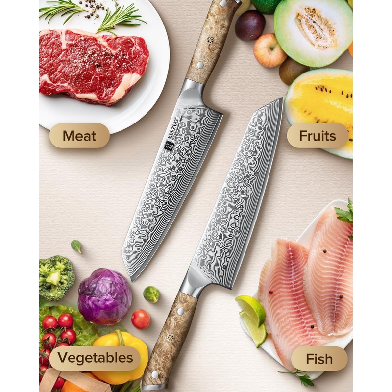 XINZUO Damascus 8.3 Inch Kiritsuke Chef Knife,Hand Forged High Carbon