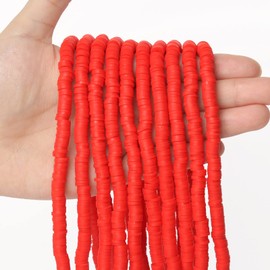 THRELE 3600pcs Red Clay Beads for Bracelets Making, 10 Strands Flat Round Polymer Clay Beads 6mm Spacer Heishi Beads Valentines Day beads for Jewelry Making Earring Necklace