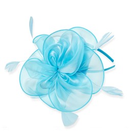 DRESHOW Women's Fascinators Hat Cocktail Party Tea Headpiece Flower Mesh Organza Ribbons Feathers on a Headband, 16-light blue
