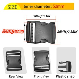 Ruidee Pack of 10 Click Fastener Webbing Buckles Buckle Buckle for Luggage Straps Backpack Straps, Bk-50mm