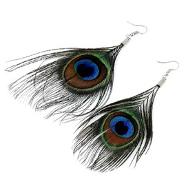 Peacock Earrings for Women, Peacock Feather Earrings for Girls, Bohemian Long Feather Dangle Earrings Hypoallergenic, Boho Feather Tassel Earrings, Natural Feather Drop Earrings