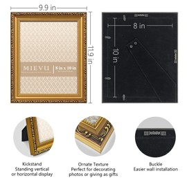 MIEVU 8×10 Picture Frame Gold Bulk- 6PCS Vintage Picture Frames for Wall Hanging And Tabletop Display, Ornate Photo Frame for Poster, 8x10 Gold Frames of 6