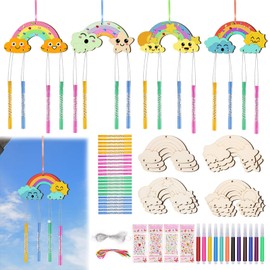 Wind Chime Craft Set Children 78 Pieces, Rainbow Crafts Children's Birthday, Rainbow Wooden Wind Chime Crafts with Hanging Wind Chimes, Wooden Crafts Children for Girls/Boys DIY Birthday Crafts