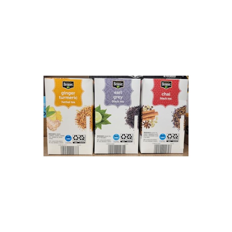 Benner Tea Co Assorted Tea Bags Ginger Turmeric, Earl Grey,