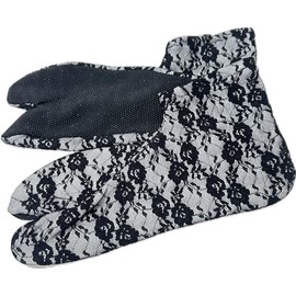MiAn Women's Double Layer Lace Tabi Socks, Non-slip, Long Sleeves, Kimono, Yukata, For All Seasons, multicolor (white / black)