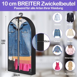 EOGRFW 3 x Premium Garment Bags, Breathable Suit Bag with Zip, High-Quality Garment Cover Suit Bag for Suit Dress, Garment Bags for Travel & Storage, Black, 100 x 60 cm