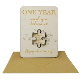 Wooden Anniversary Card with Jigsaw Puzzle Piece "I found my missing piece" with envelope (One Year)