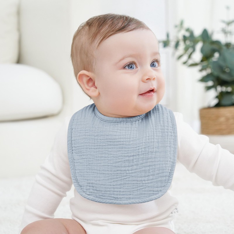 Bearmoss Muslin Baby Drooling Bibs 8 Pack, 100% Cotton Square