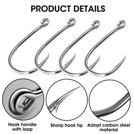 200Pcs Barbed Circle fly Fishing Hooks, High Carbon Steel Eyed Weedless Small FishHook 10 Sizes 3#-12# sea fishing hanging tackle with Box for Freshwater Saltwater Pike Cod carp Bass Pollock Conger