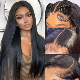 MUNONG Straight Lace Front Wigs Human Hair 13x6 HD Transparent Lace Front Wigs for Women Human Hair Pre Plucked With Baby Hair 200% Density Glueless Natural Color 22inch