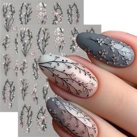 Flower Nail Art Stickers Decals 5D Embossed Flower Nail Decals Nail Art Supplies 2PCS Pink Peach Floral Cherry Blossom Design Flowers Adhesive Stickers Manicure Sliders for Women DIY Nail Decorations