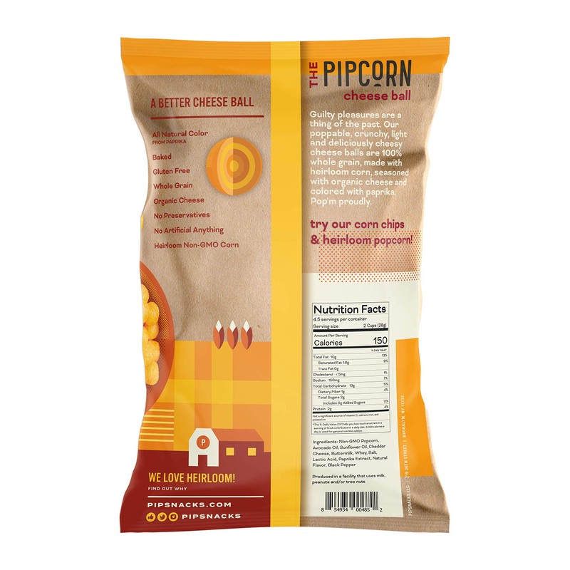 Pipcorn, Heirloom Cheese Balls Cheddar, 4.5 Ounce
